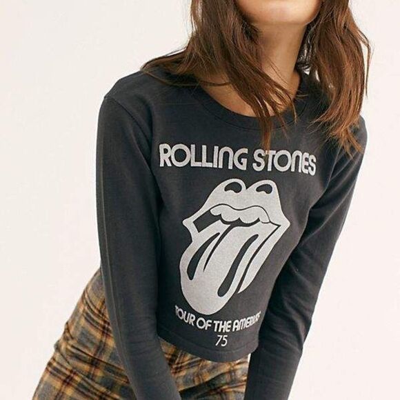 Daydreamer for Free people long sleeve crop top Rolling Stones in gray medium - Picture 1 of 11